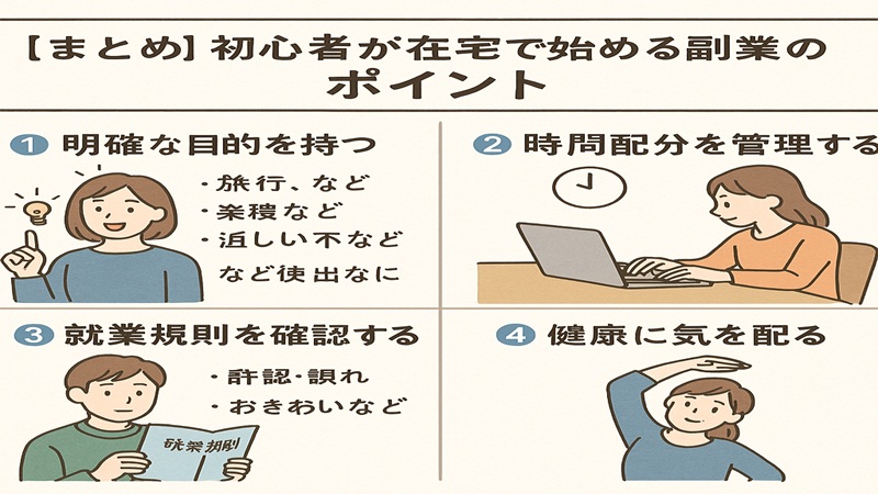 【まとめ】初心者が在宅で始める副業のポイント