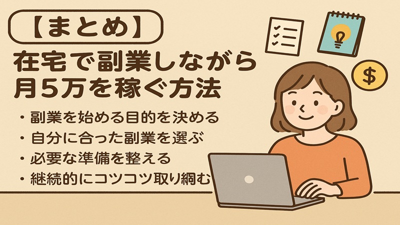 【まとめ】在宅で副業しながら月5万を稼ぐ方法