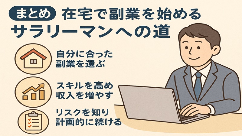 【まとめ】在宅で副業を始めるサラリーマンへの道