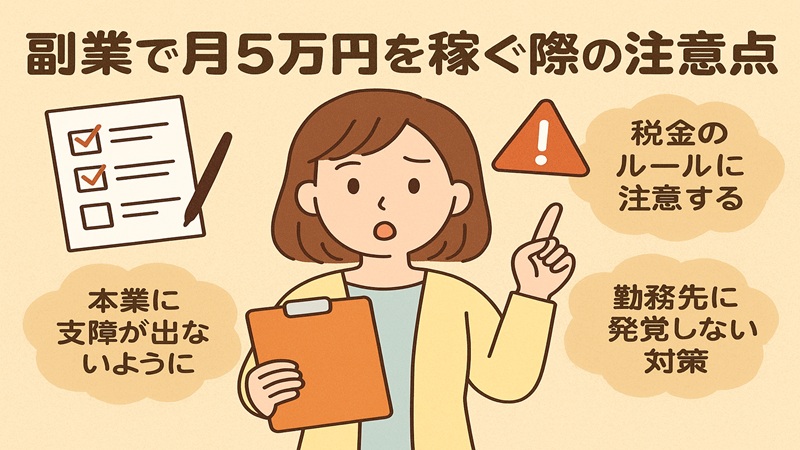 副業で月5万円を稼ぐ際の注意点