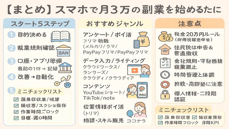 【まとめ】スマホで月3万の副業を始めるために