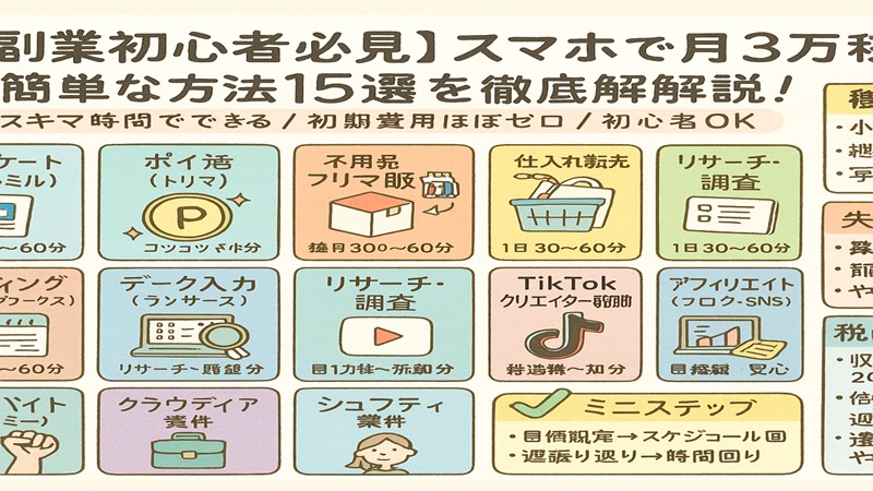【副業初心者必見】スマホで月3万稼ぐ簡単な方法15選を徹底解説！