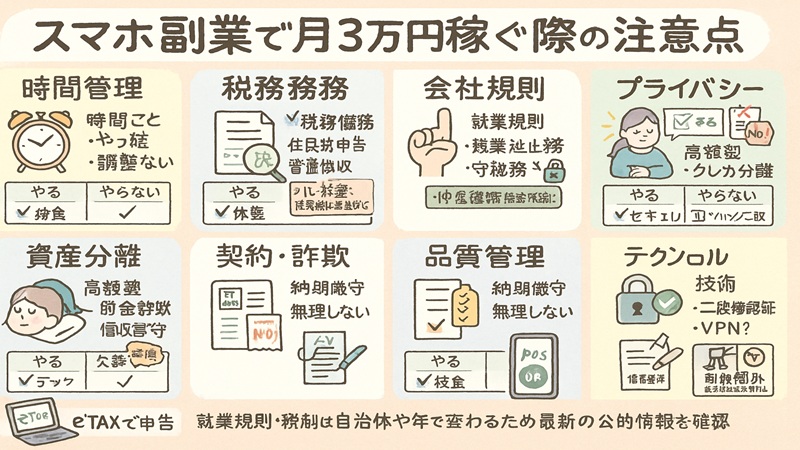 スマホ副業で月3万円稼ぐ際の注意点