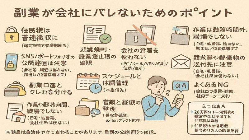 副業が会社にバレないためのポイント
