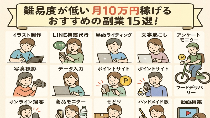難易度が低い月10万円稼げるおすすめの副業15選