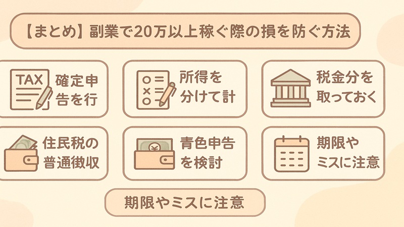 【まとめ】副業で20万以上稼ぐ際の損を防ぐ方法
