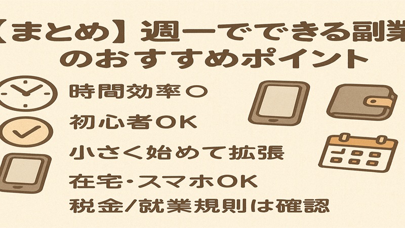 【まとめ】週一でできる副業のおすすめポイント