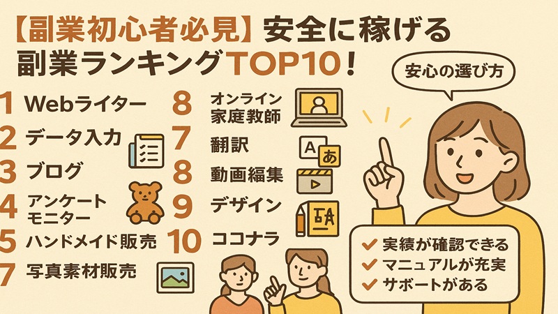 【副業初心者必見】安全に稼げる副業ランキングTOP10！安心の選び方