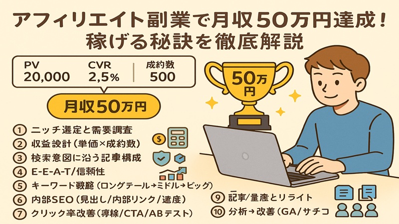 アフィリエイト副業で月収50万円達成！稼げる秘訣を徹底解説