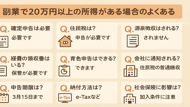 副業で20万円以上の所得がある場合のよくある疑問
